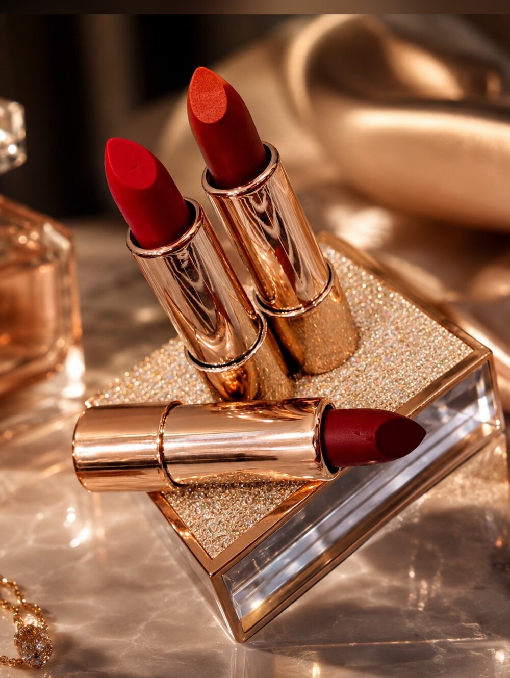 3pc Luxury Matte Lipstick Set Rose Gold Velvet NEW